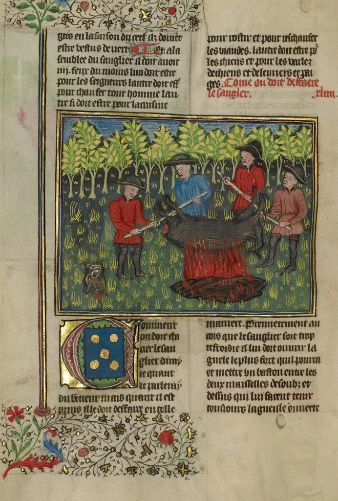 An illustration from Livre de la Chasse, 1430, leaf 62