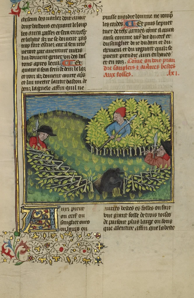 An illustration from Livre de la Chasse, 1430, leaf 63