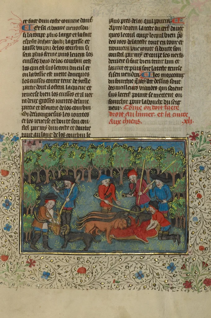 An illustration from Livre de la Chasse, 1430, leaf 65