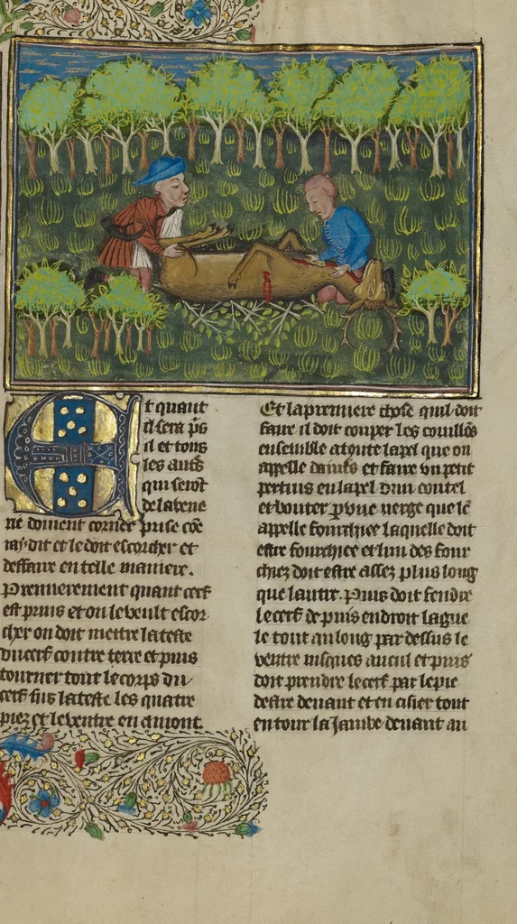 An illustration from Livre de la Chasse, 1430, leaf 67