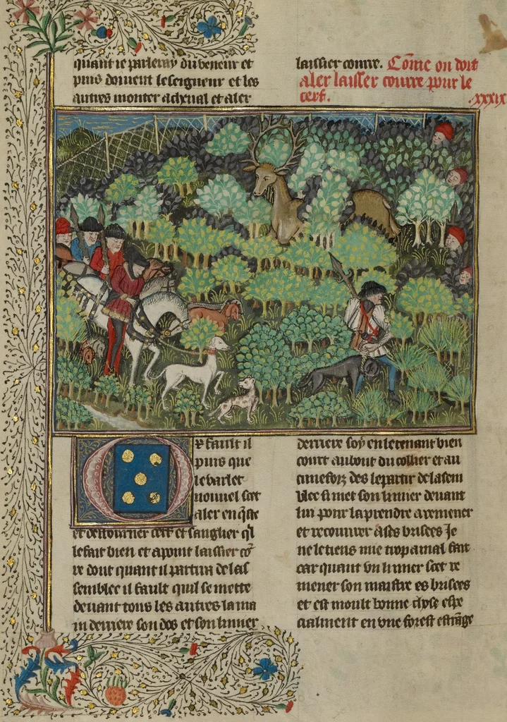 An illustration from Livre de la Chasse, 1430, leaf 70