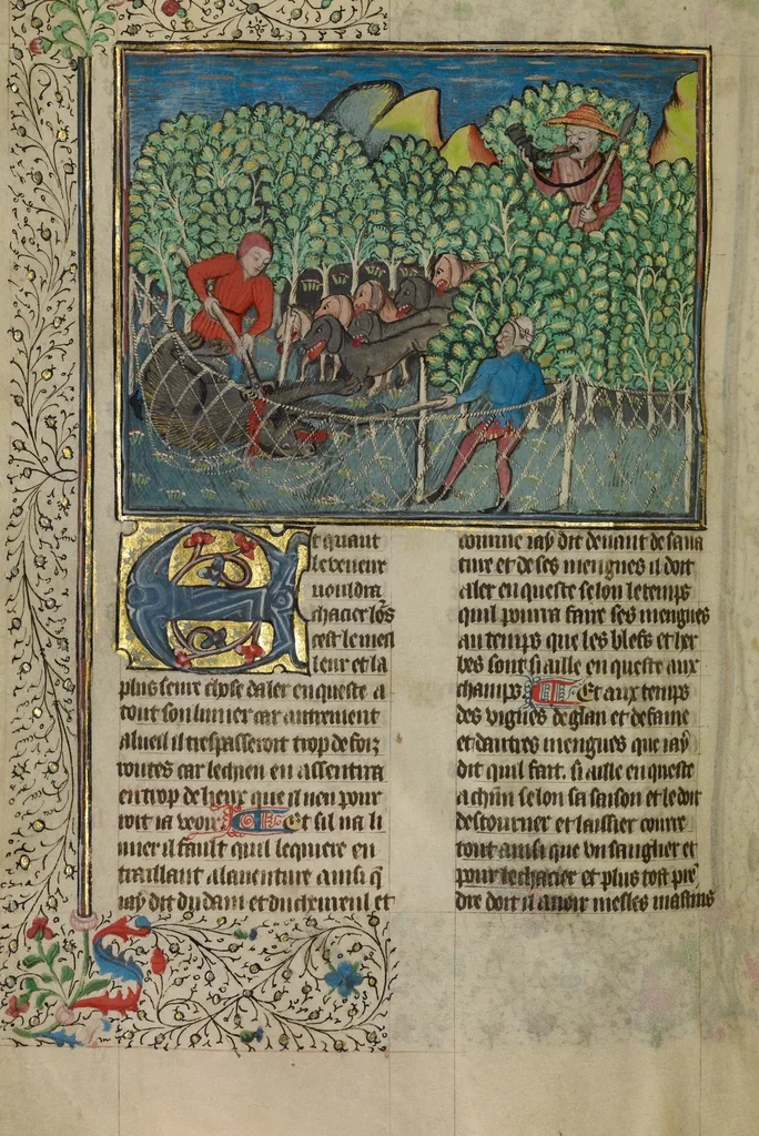An illustration from Livre de la Chasse, 1430, leaf 73