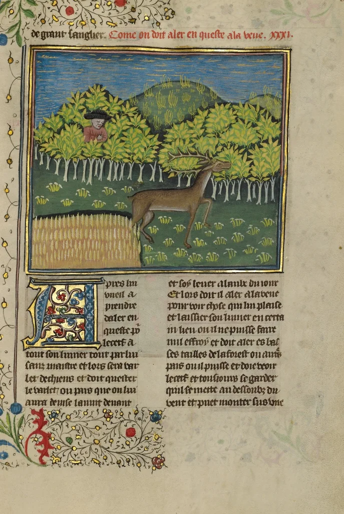 An illustration from Livre de la Chasse, 1430, leaf 8