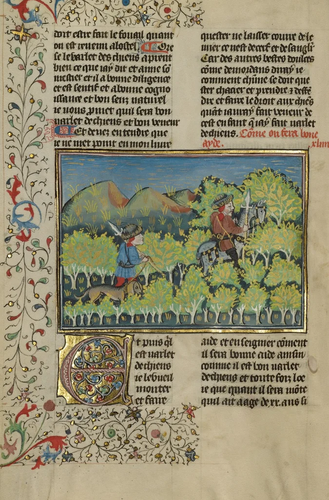 An illustration from Livre de la Chasse, 1430, leaf 86
