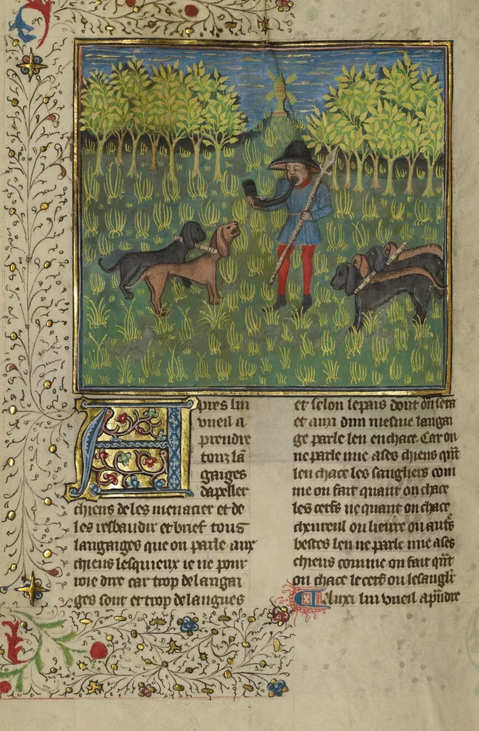 An illustration from Livre de la Chasse, 1430, leaf 9