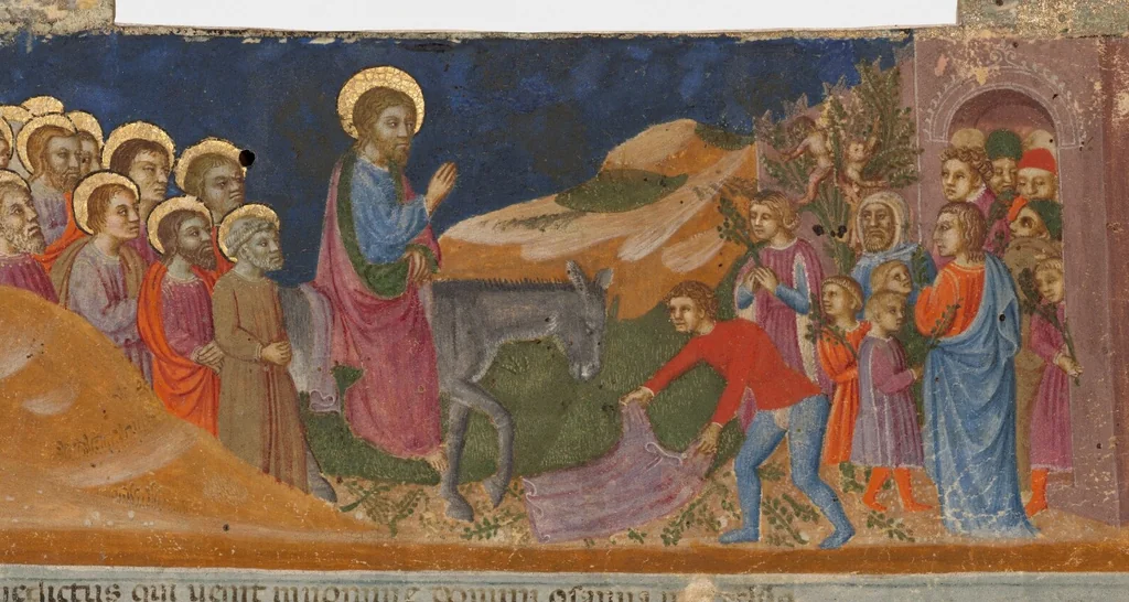 An illustration from Christ’s Entry into Jerusalem, cutting, 1450, leaf 1