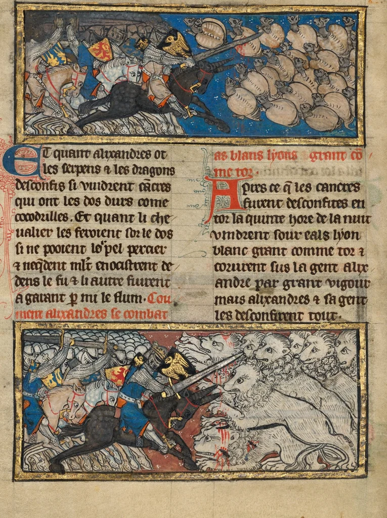 An illustration from Roman d’Alexandre, 1290, leaf 32