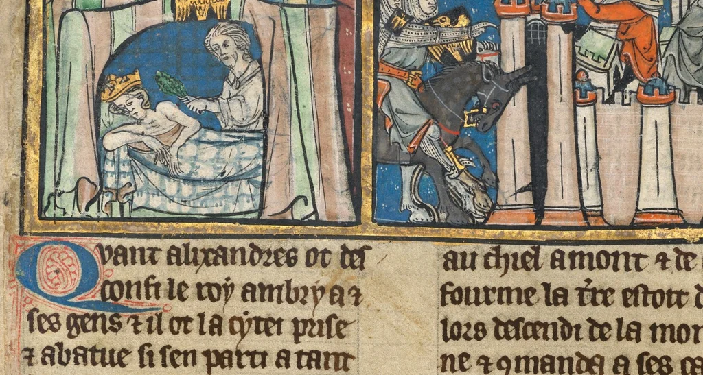 An illustration from Roman d’Alexandre, 1290, leaf 39
