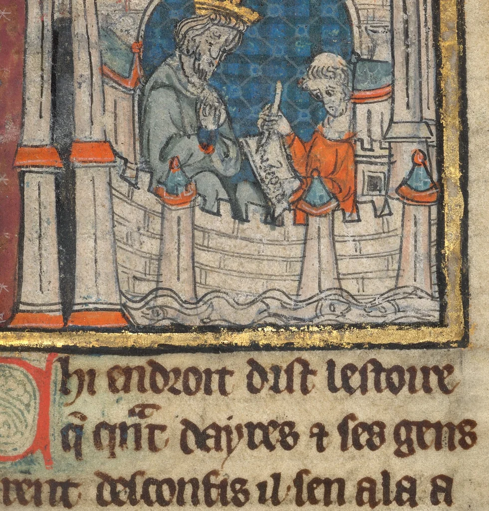 An illustration from Roman d’Alexandre, 1290, leaf 42