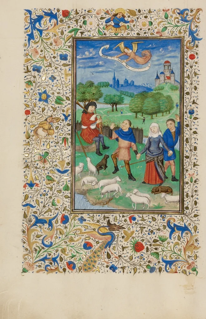 An illustration from Llangattock Hours, leaf 55