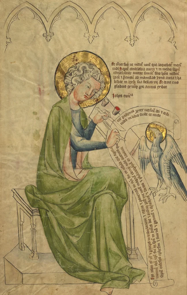 An illustration from Leaf from an Apocalypse manuscript with miniatures, 1340, leaf 1