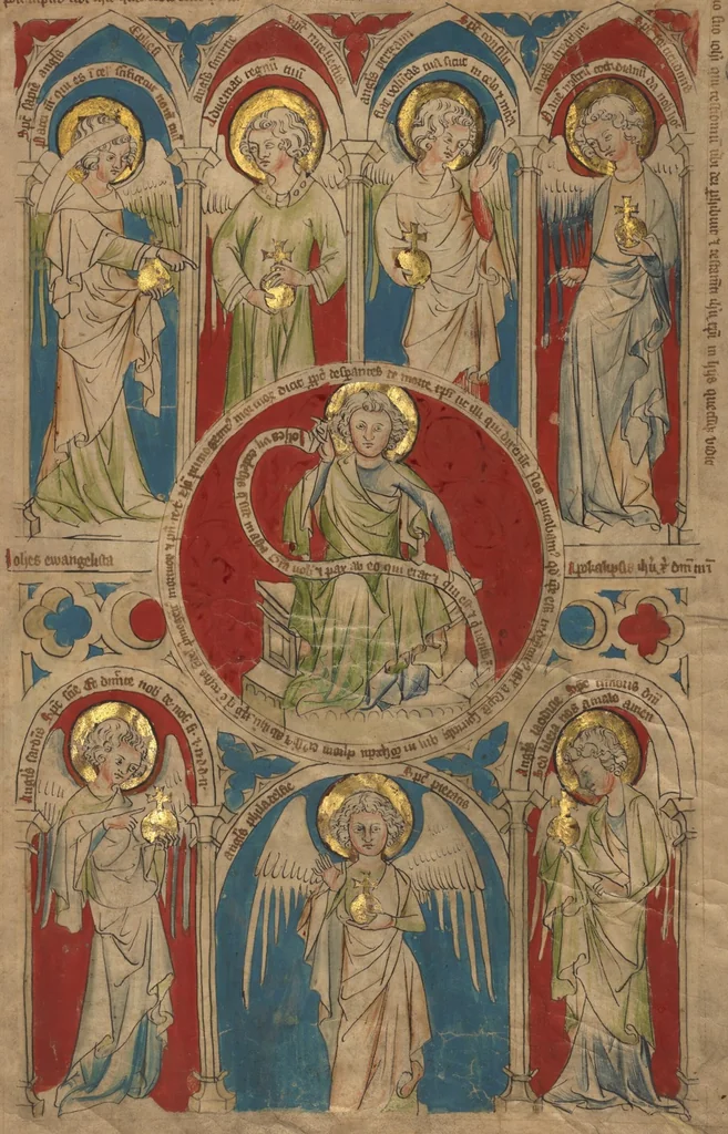 An illustration from Leaf from an Apocalypse manuscript with miniatures, 1340, leaf 2