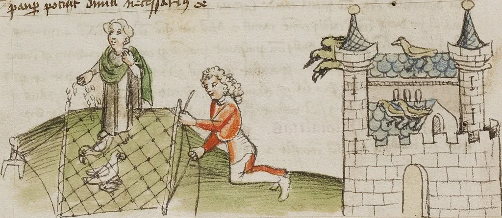 An illustration from Fables; Exemplum de Tribus Latronibus; Defensio Curatorum Adversus Fratres Mendicantes, 1357; De Balsamo (Ch. 7 of De Mirabilibus); homilies on the Gospel of Luke; De septem sacramentis; and others, 1450, leaf 7