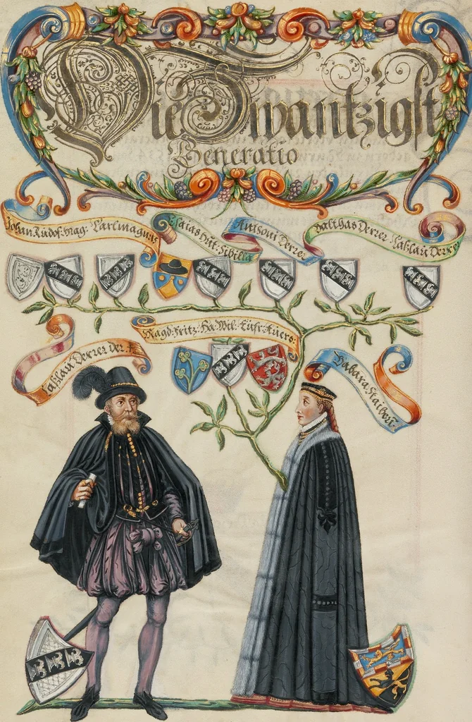 An illustration from Genealogy of the Derrer Family, 1626, leaf 44