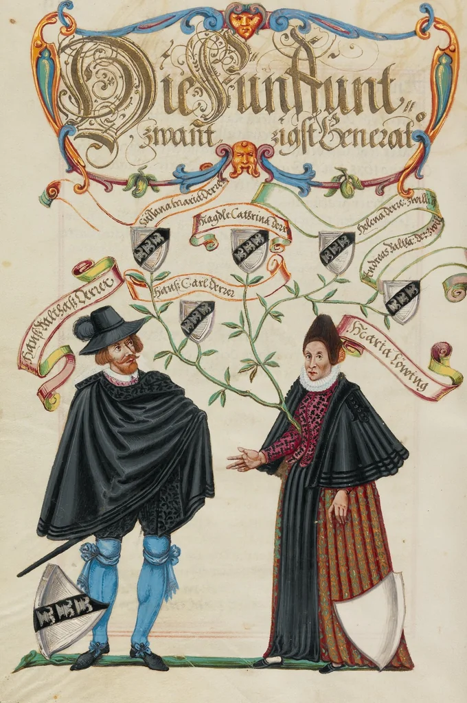 An illustration from Genealogy of the Derrer Family, 1626, leaf 45