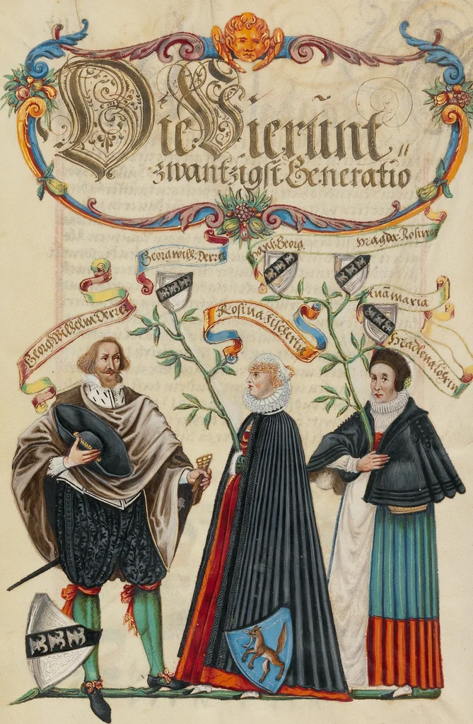 An illustration from Genealogy of the Derrer Family, 1626, leaf 48