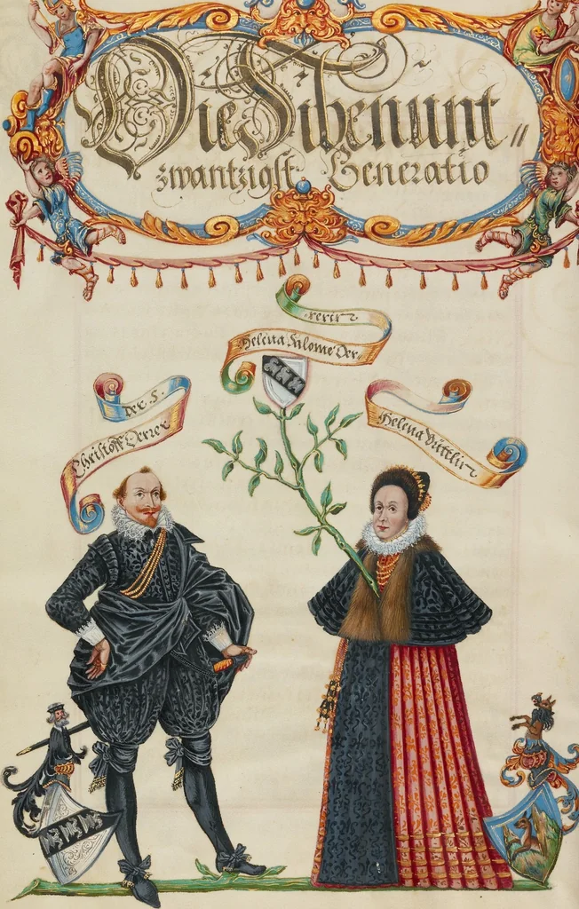 An illustration from Genealogy of the Derrer Family, 1626, leaf 50
