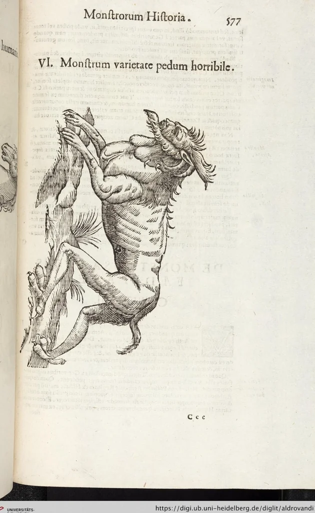 An illustration from Vlyssis Aldrovandi Patricii Bononiensis Monstrorvm Historia: cum Indice copiosissimo, 1642, leaf 595