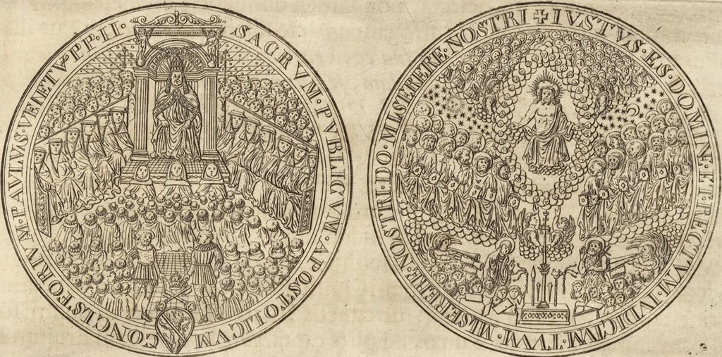 An illustration from Numismatum Modernorum Cimeliarchii Regio-Electoralis Brandenburgici Sectio Prima: continens Numismata Pontificum Romanorum, Aliorumque Ecclesiasticorum, Rariora & Elegantiora: Ære expressa & Dialogo illustrata, 1704, leaf 15