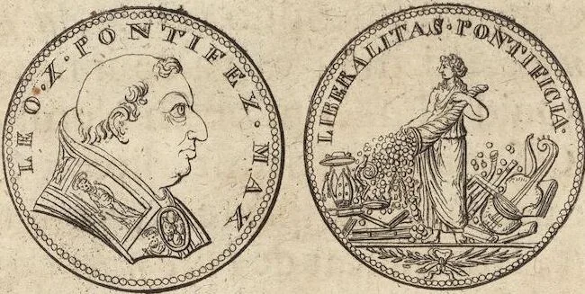 An illustration from Numismatum Modernorum Cimeliarchii Regio-Electoralis Brandenburgici Sectio Prima: continens Numismata Pontificum Romanorum, Aliorumque Ecclesiasticorum, Rariora & Elegantiora: Ære expressa & Dialogo illustrata, 1704, leaf 28