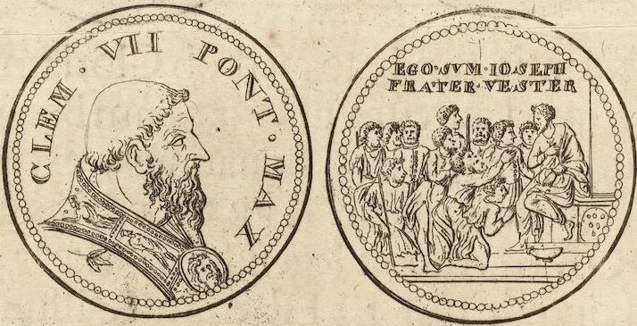 An illustration from Numismatum Modernorum Cimeliarchii Regio-Electoralis Brandenburgici Sectio Prima: continens Numismata Pontificum Romanorum, Aliorumque Ecclesiasticorum, Rariora & Elegantiora: Ære expressa & Dialogo illustrata, 1704, leaf 32