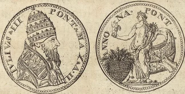 An illustration from Numismatum Modernorum Cimeliarchii Regio-Electoralis Brandenburgici Sectio Prima: continens Numismata Pontificum Romanorum, Aliorumque Ecclesiasticorum, Rariora & Elegantiora: Ære expressa & Dialogo illustrata, 1704, leaf 37