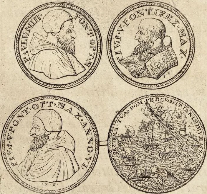 An illustration from Numismatum Modernorum Cimeliarchii Regio-Electoralis Brandenburgici Sectio Prima: continens Numismata Pontificum Romanorum, Aliorumque Ecclesiasticorum, Rariora & Elegantiora: Ære expressa & Dialogo illustrata, 1704, leaf 42