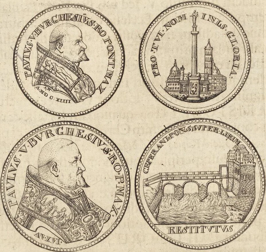 An illustration from Numismatum Modernorum Cimeliarchii Regio-Electoralis Brandenburgici Sectio Prima: continens Numismata Pontificum Romanorum, Aliorumque Ecclesiasticorum, Rariora & Elegantiora: Ære expressa & Dialogo illustrata, 1704, leaf 58
