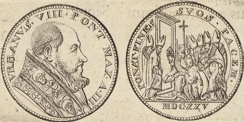 An illustration from Numismatum Modernorum Cimeliarchii Regio-Electoralis Brandenburgici Sectio Prima: continens Numismata Pontificum Romanorum, Aliorumque Ecclesiasticorum, Rariora & Elegantiora: Ære expressa & Dialogo illustrata, 1704, leaf 60