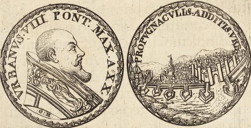 An illustration from Numismatum Modernorum Cimeliarchii Regio-Electoralis Brandenburgici Sectio Prima: continens Numismata Pontificum Romanorum, Aliorumque Ecclesiasticorum, Rariora & Elegantiora: Ære expressa & Dialogo illustrata, 1704, leaf 62