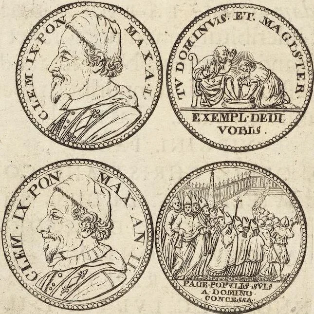 An illustration from Numismatum Modernorum Cimeliarchii Regio-Electoralis Brandenburgici Sectio Prima: continens Numismata Pontificum Romanorum, Aliorumque Ecclesiasticorum, Rariora & Elegantiora: Ære expressa & Dialogo illustrata, 1704, leaf 68