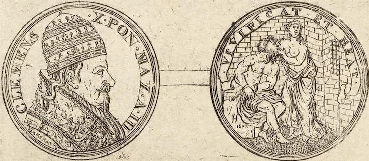 An illustration from Numismatum Modernorum Cimeliarchii Regio-Electoralis Brandenburgici Sectio Prima: continens Numismata Pontificum Romanorum, Aliorumque Ecclesiasticorum, Rariora & Elegantiora: Ære expressa & Dialogo illustrata, 1704, leaf 70