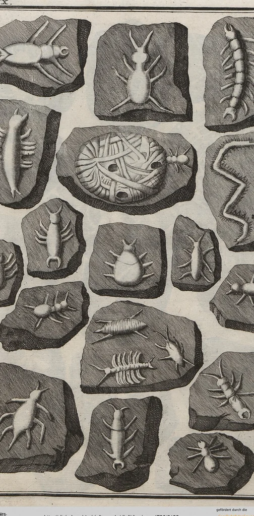 An illustration from Lithographiae Wirceburgensis, Ducentis Lapidum Figuratorum, A Potiori Insectiformium, Prodigiosis Imaginibus Exornatae Specimen Primum, 1726, leaf 123