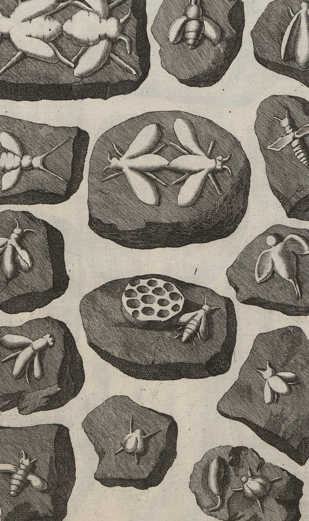 An illustration from Lithographiae Wirceburgensis, Ducentis Lapidum Figuratorum, A Potiori Insectiformium, Prodigiosis Imaginibus Exornatae Specimen Primum, 1726, leaf 128