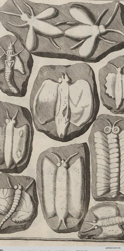 An illustration from Lithographiae Wirceburgensis, Ducentis Lapidum Figuratorum, A Potiori Insectiformium, Prodigiosis Imaginibus Exornatae Specimen Primum, 1726, leaf 129