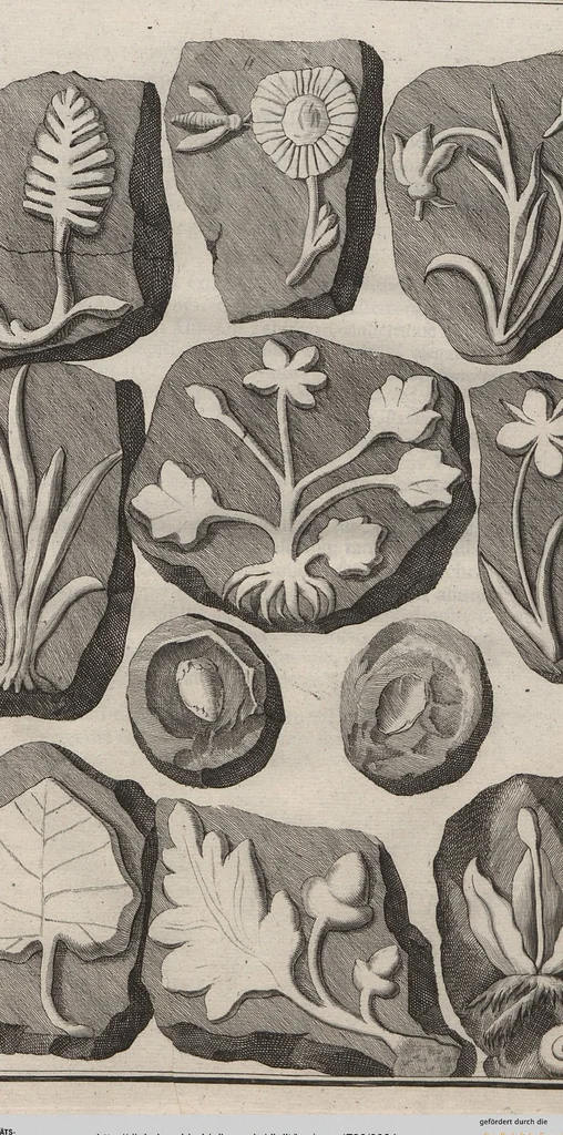 An illustration from Lithographiae Wirceburgensis, Ducentis Lapidum Figuratorum, A Potiori Insectiformium, Prodigiosis Imaginibus Exornatae Specimen Primum, 1726, leaf 84