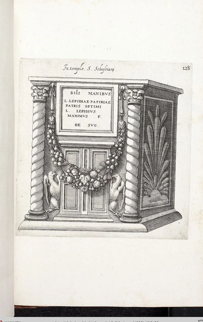 An illustration from (Band 6): VI. pars. Antiquitatum Romanarum: sive IV. tomus inscriptionum & monumentorum ..., 1602, leaf 180