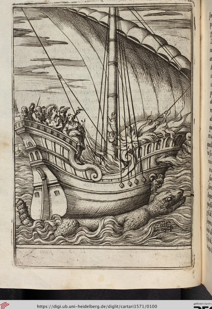 An illustration from Le Imagini De I Dei De Gli Antichi Nelle Qvali Si Contengono gl'Idoli, Riti, ceremonie, & altre cose appartenenti alla Religione de gli Antichi, 1571, leaf 100