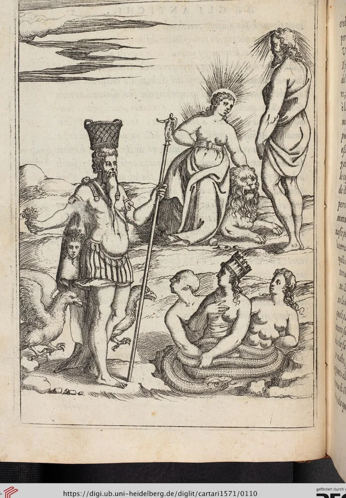 An illustration from Le Imagini De I Dei De Gli Antichi Nelle Qvali Si Contengono gl'Idoli, Riti, ceremonie, & altre cose appartenenti alla Religione de gli Antichi, 1571, leaf 110