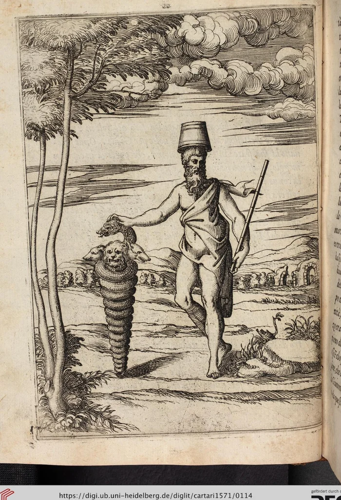 An illustration from Le Imagini De I Dei De Gli Antichi Nelle Qvali Si Contengono gl'Idoli, Riti, ceremonie, & altre cose appartenenti alla Religione de gli Antichi, 1571, leaf 114
