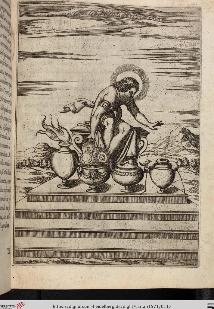 An illustration from Le Imagini De I Dei De Gli Antichi Nelle Qvali Si Contengono gl'Idoli, Riti, ceremonie, & altre cose appartenenti alla Religione de gli Antichi, 1571, leaf 117