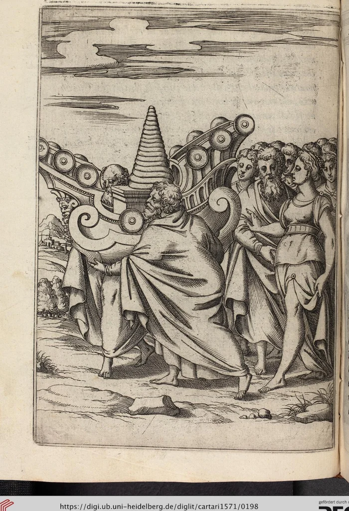 An illustration from Le Imagini De I Dei De Gli Antichi Nelle Qvali Si Contengono gl'Idoli, Riti, ceremonie, & altre cose appartenenti alla Religione de gli Antichi, 1571, leaf 198