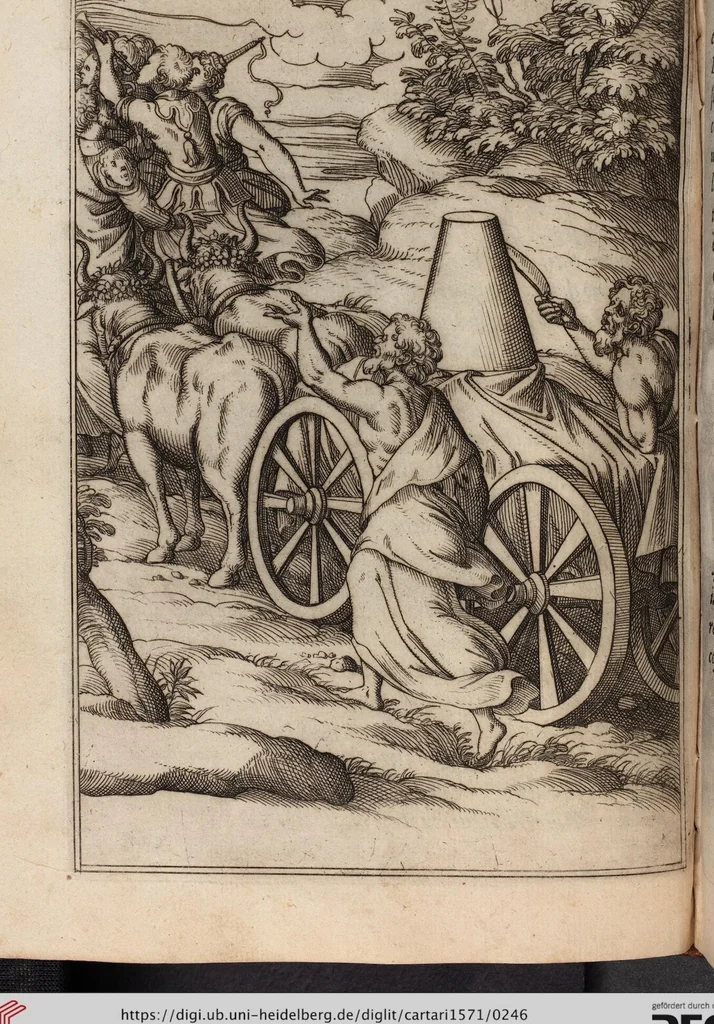 An illustration from Le Imagini De I Dei De Gli Antichi Nelle Qvali Si Contengono gl'Idoli, Riti, ceremonie, & altre cose appartenenti alla Religione de gli Antichi, 1571, leaf 246
