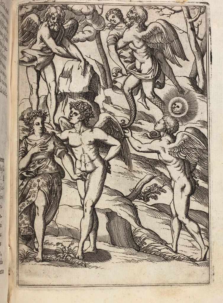 An illustration from Le Imagini De I Dei De Gli Antichi Nelle Qvali Si Contengono gl'Idoli, Riti, ceremonie, & altre cose appartenenti alla Religione de gli Antichi, 1571, leaf 295