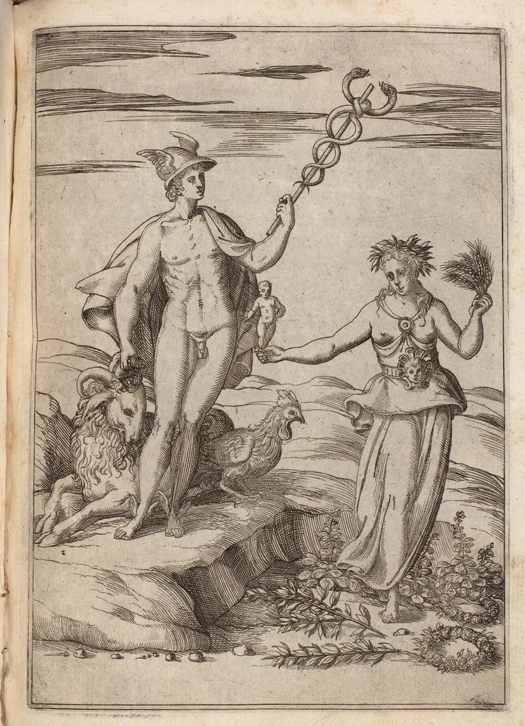 An illustration from Le Imagini De I Dei De Gli Antichi Nelle Qvali Si Contengono gl'Idoli, Riti, ceremonie, & altre cose appartenenti alla Religione de gli Antichi, 1571, leaf 343