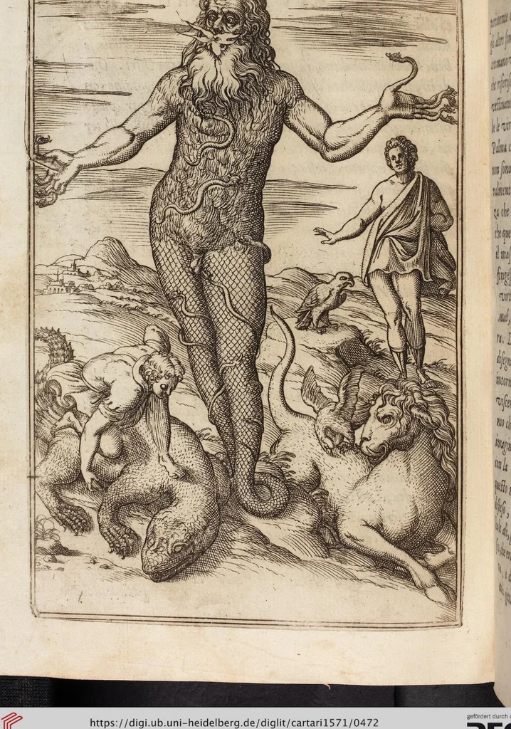 An illustration from Le Imagini De I Dei De Gli Antichi Nelle Qvali Si Contengono gl'Idoli, Riti, ceremonie, & altre cose appartenenti alla Religione de gli Antichi, 1571, leaf 472