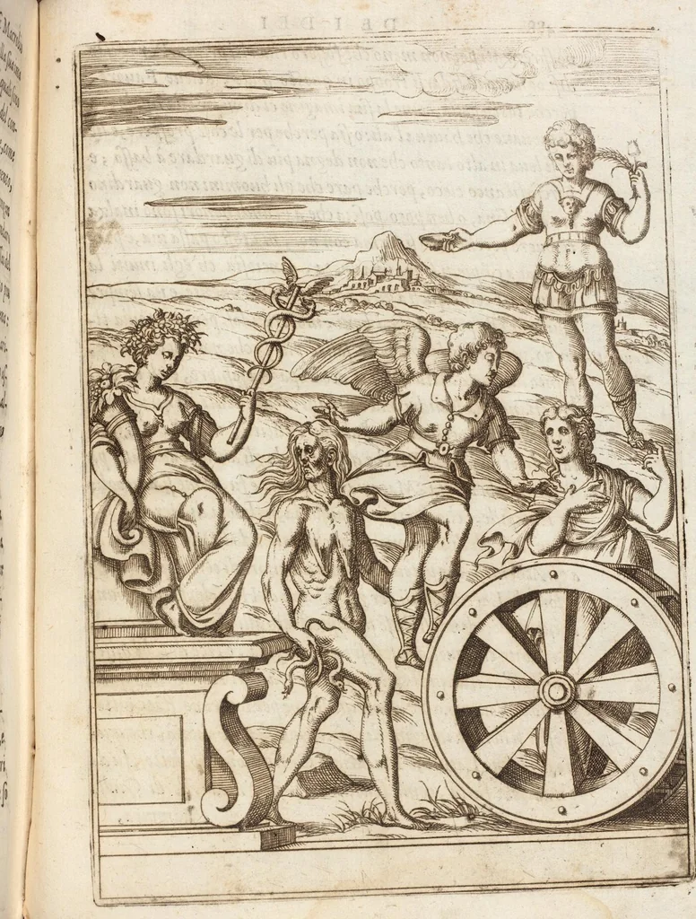 An illustration from Le Imagini De I Dei De Gli Antichi Nelle Qvali Si Contengono gl'Idoli, Riti, ceremonie, & altre cose appartenenti alla Religione de gli Antichi, 1571, leaf 519