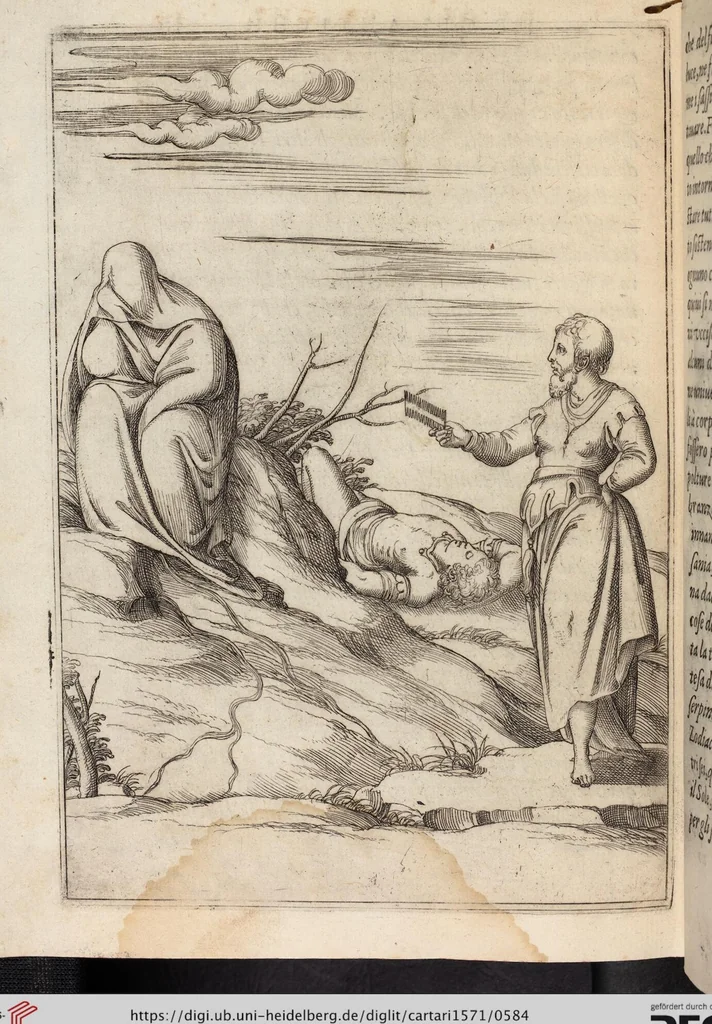 An illustration from Le Imagini De I Dei De Gli Antichi Nelle Qvali Si Contengono gl'Idoli, Riti, ceremonie, & altre cose appartenenti alla Religione de gli Antichi, 1571, leaf 584