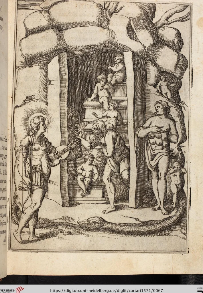 An illustration from Le Imagini De I Dei De Gli Antichi Nelle Qvali Si Contengono gl'Idoli, Riti, ceremonie, & altre cose appartenenti alla Religione de gli Antichi, 1571, leaf 67