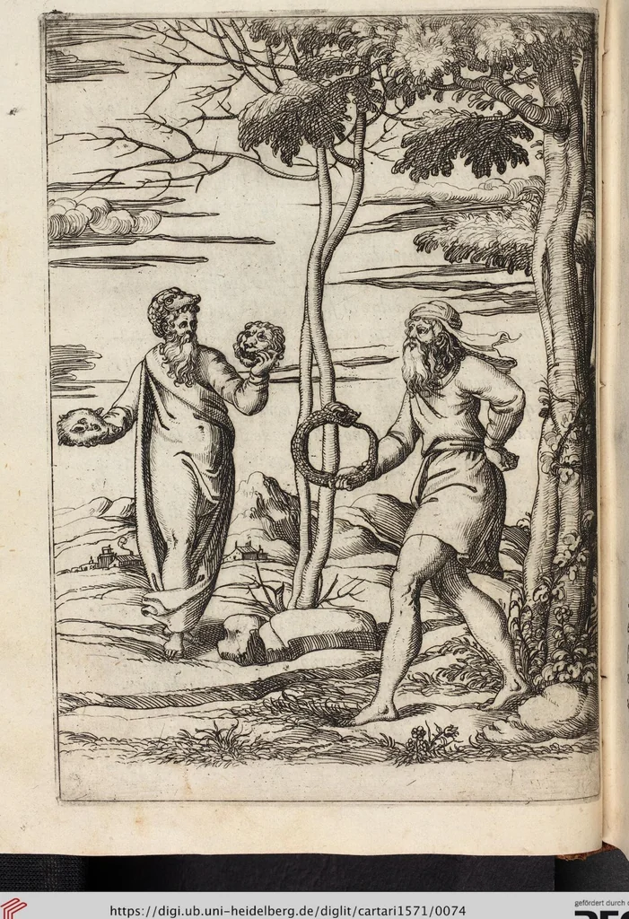 An illustration from Le Imagini De I Dei De Gli Antichi Nelle Qvali Si Contengono gl'Idoli, Riti, ceremonie, & altre cose appartenenti alla Religione de gli Antichi, 1571, leaf 74